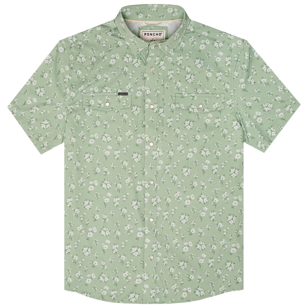 Poncho The Bat Masterson Green Daisy Floral Print Image 01