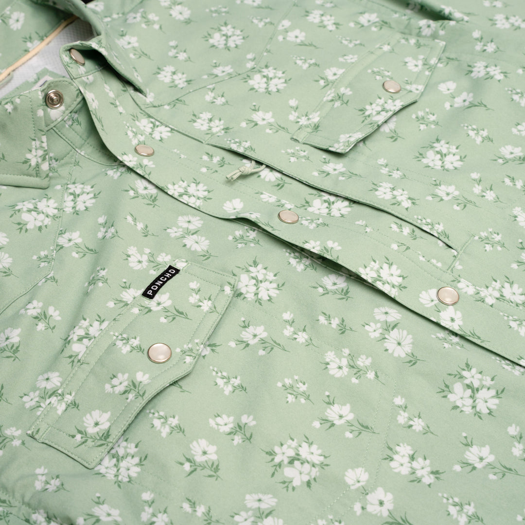 Poncho The Bat Masterson Green Daisy Floral Print Image 02