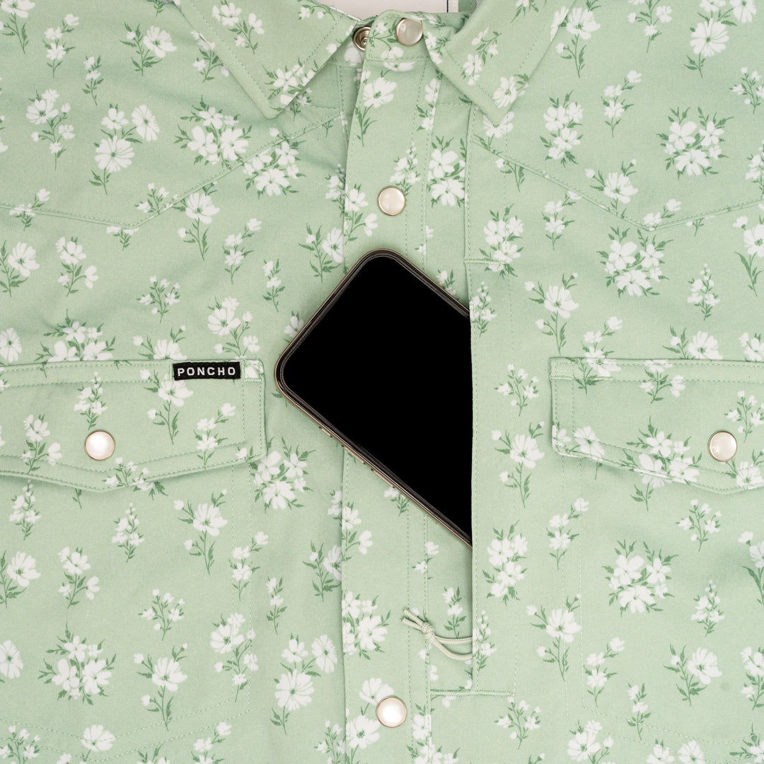 Poncho The Bat Masterson Green Daisy Floral Print Image 04