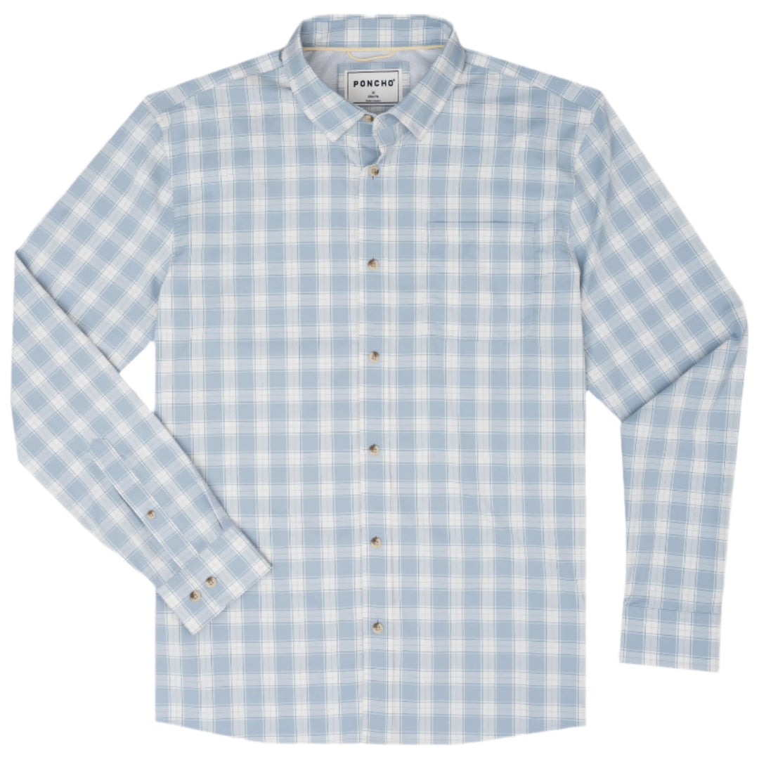 Poncho The Lido Key Washed Blue and Grey Plaid Image 01
