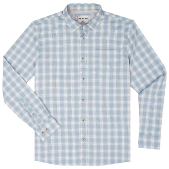 Poncho The Lido Key Washed Blue and Grey Plaid Image 01