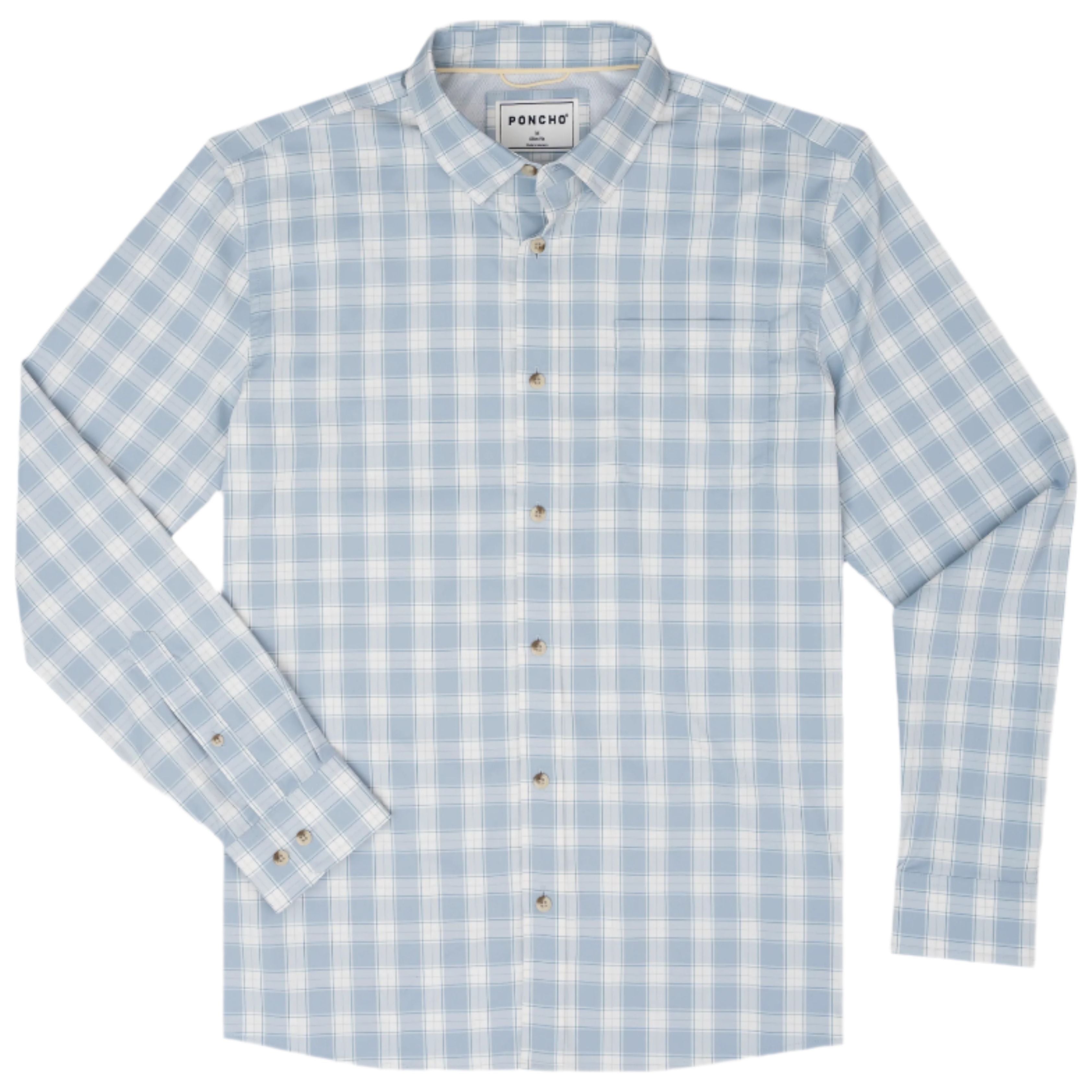 Poncho The Lido Key Washed Blue and Grey Plaid Image 01