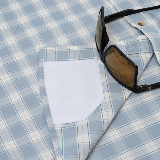 Poncho The Lido Key Washed Blue and Grey Plaid Image 04